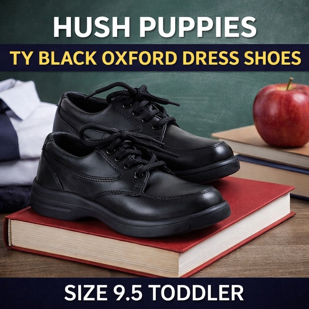 Hush Puppies Ty Lace Up Black Oxford Dress Shoes Toddler Size 9.5